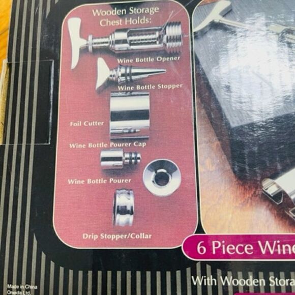 Oneida Simply Cocktails Collection 6 piece wine set w/wood storage box chest new - Picture 2 of 3